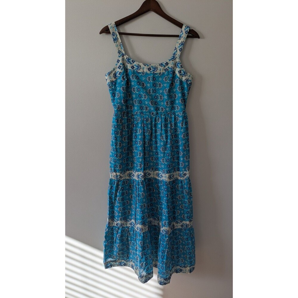 Harlow & Rose Tiered Floral Midi Dress M Cottagecore Flowy Boho Colorful Smocked